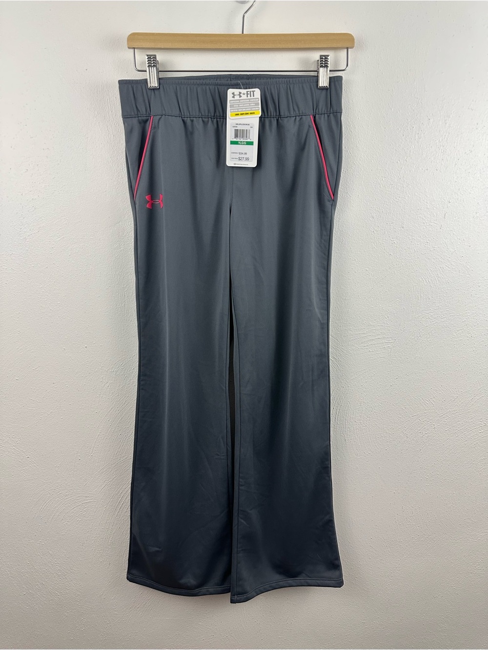 Under Armour Gray Girls' Athletic Pants Pink Trim Size Youth Large